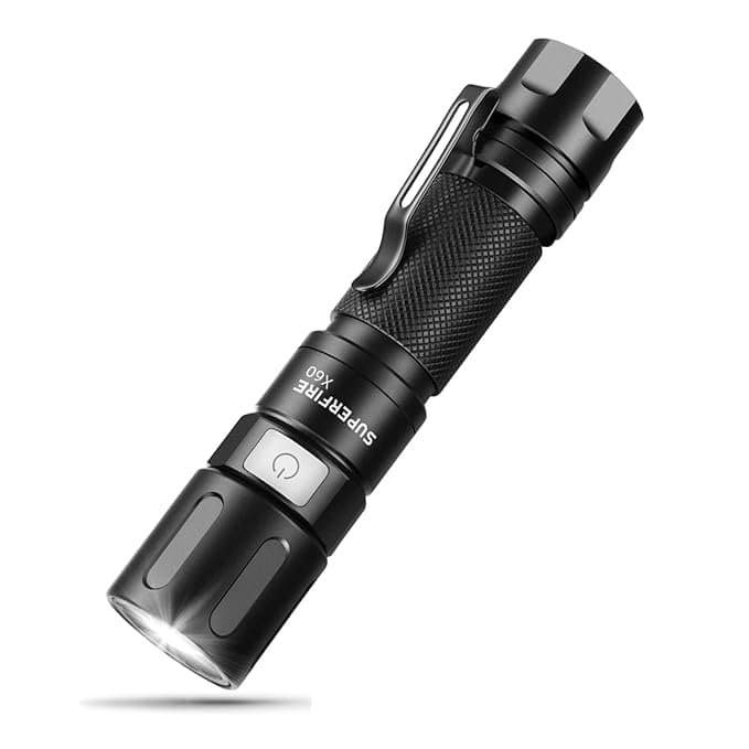 SuperFire 1000 Lumens Tactical Flashlight, Super Bright LED Rechargeable, Zoomable with Long Battery Life, 4 Light Modes Pocket Flashlight for Home, Mechanic, Camping, Emergency, Survival