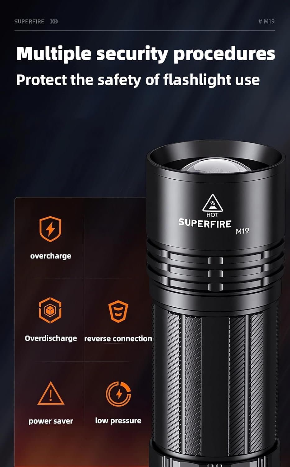 SuperFire Flashlight Rechargeable Super Bright,6000 Lumen Flashlight,LED Lights with Zoomable & 5 Modes,Powerful Handheld Flash Lights for Emergencies, Camping,Outdoor, Water Resistant Thumbnail 10
