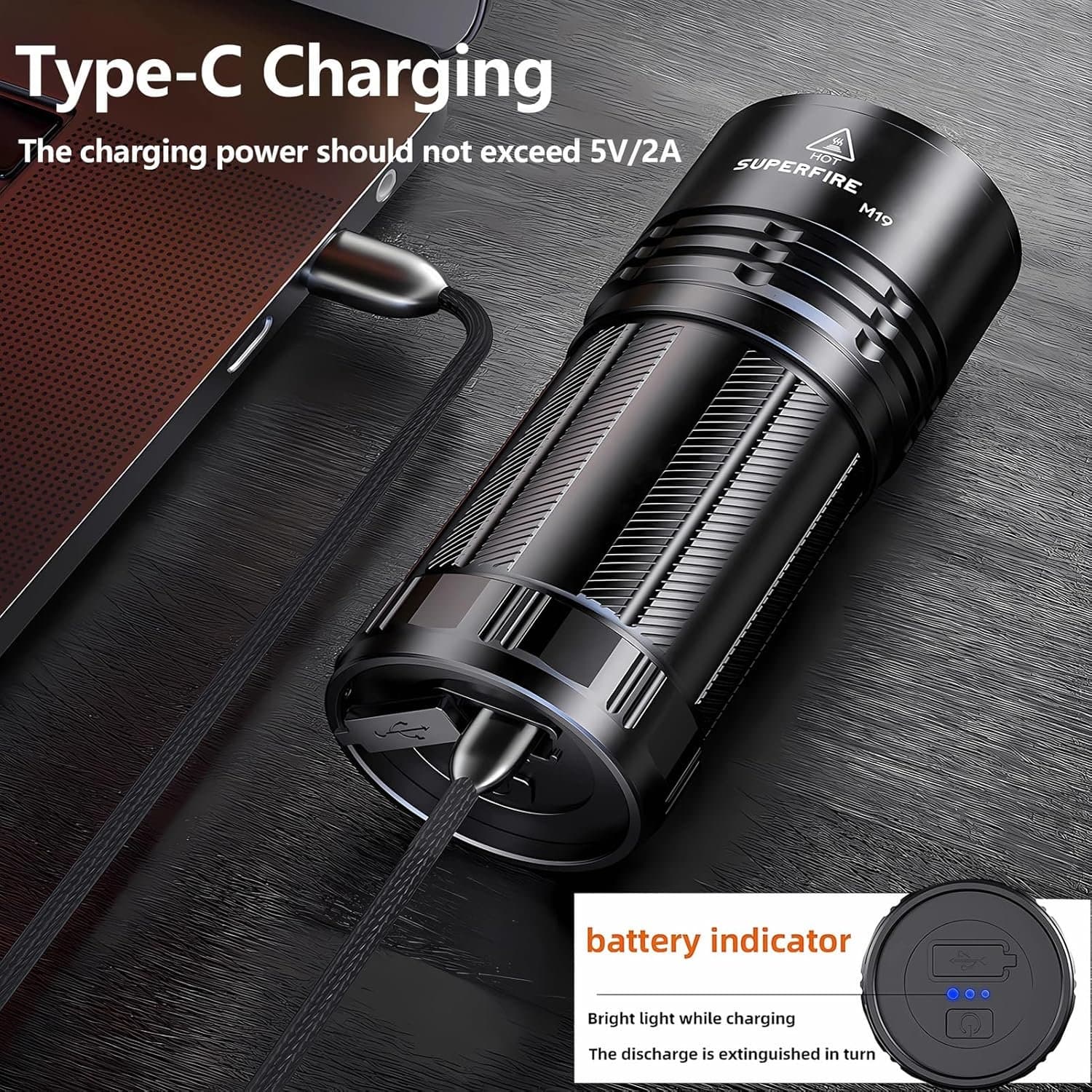 SuperFire Flashlight Rechargeable Super Bright,6000 Lumen Flashlight,LED Lights with Zoomable & 5 Modes,Powerful Handheld Flash Lights for Emergencies, Camping,Outdoor, Water Resistant Thumbnail 9