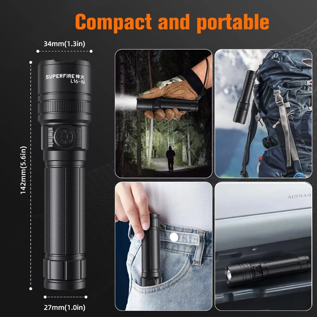 SUPERFIRE L16-N 7W High Power Led Flashlights Zoom Torch Strong Light Rechargeable 5 Modes Outdoor Camping Emergency For Fishing Thumbnail 5