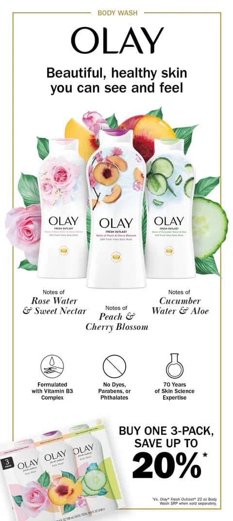 Olay Fresh Outlast Body Wash with Vitamin B3 Complex 3pack Thumbnail 3