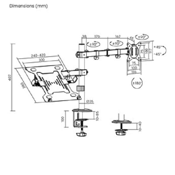Steel Monitor Arm With Laptop Tray Fits Most 17-32 Inch Terabit Thumbnail 2