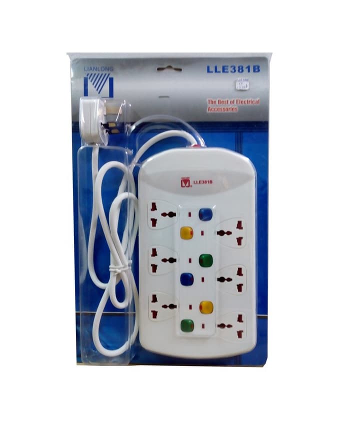 Extension Socket with Individual Switches – 6 Way, 3M Cable by Lianlong