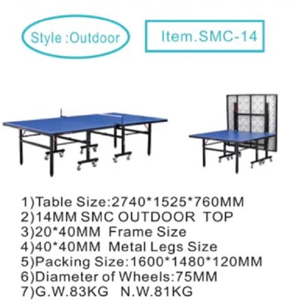 Outdoor 14mm SMC Table Tennis Table With Net & Post ProductSize:2740*1525*760mm,. Thumbnail 2