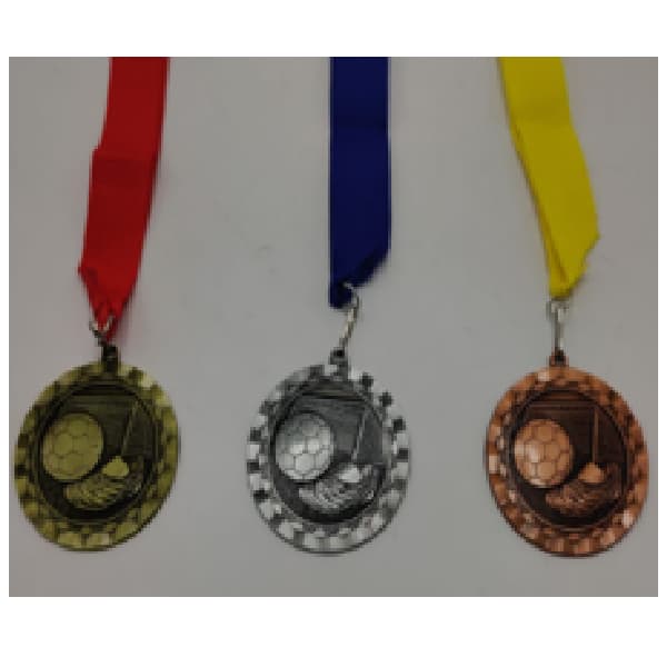 Anitque Gold Medal With Red Ribbon, For Football, Size 64Mm
