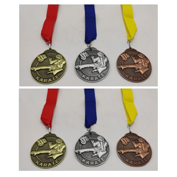 Antique Silver Medal With Blue Ribbon, For Karate, Size 70Mm