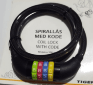 Steel Cable Lock, 12mm Diameter x 1M Length, With Bright Coloured Plastic Protective casing. Re-settable 4-digit combination